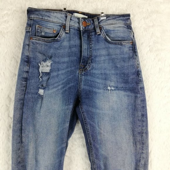 H&M Womens Jeans Skinny Ankle Blue Denim Medium Wash Ripped High Rise 2 - Picture 3 of 13